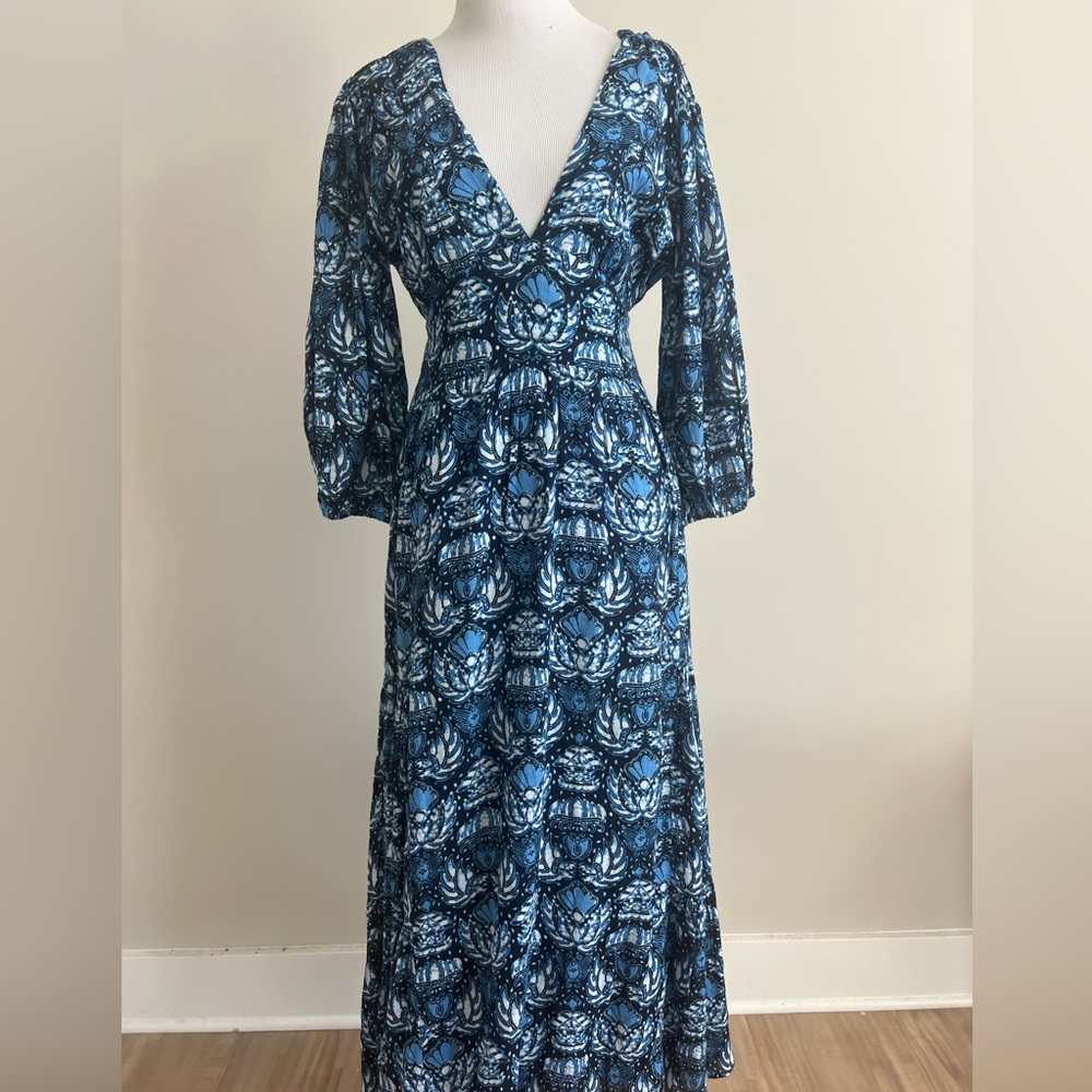 New Caroline Constas Blue long Smocked tent Dress in small